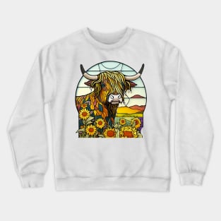 Sunflower Stained Glass Highland Cow #10 Crewneck Sweatshirt